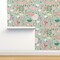Bees Fly Pastel White Green Flowers Pink Large Atomic Style Mint Modern Custom Removable Wallpaper by Spoonflower Peel & Stick Wallpaper 2FT Wide